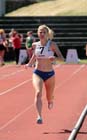 Jackie Fairchild (Trafford AC) winning the 3000 metres at the UK Women's National League, Premier, Meadowbank, Edinburgh.